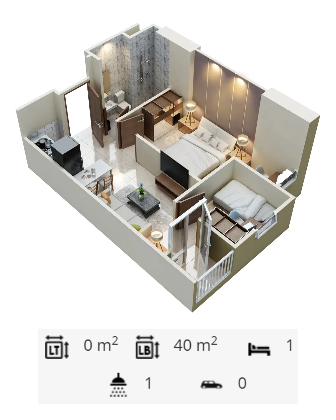 Denah 3D Apartemen VidaView Makassar Unit 1 Bedroom Plus Tower Brentsville