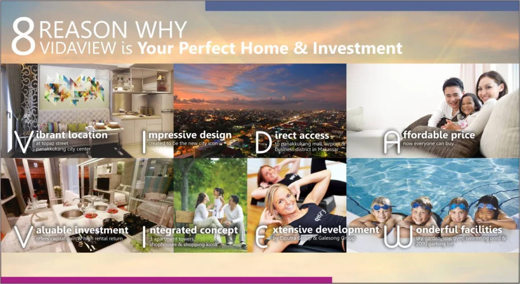 8 Alasan Memilih VidaView Apartment Makassar: Lokasi Strategis, Desain Impresif, Akses Mudah, Harga Terjangkau, Investasi Menguntungkan, Konsep Terintegrasi, Pengembang Terpercaya, Fasilitas Lengkap