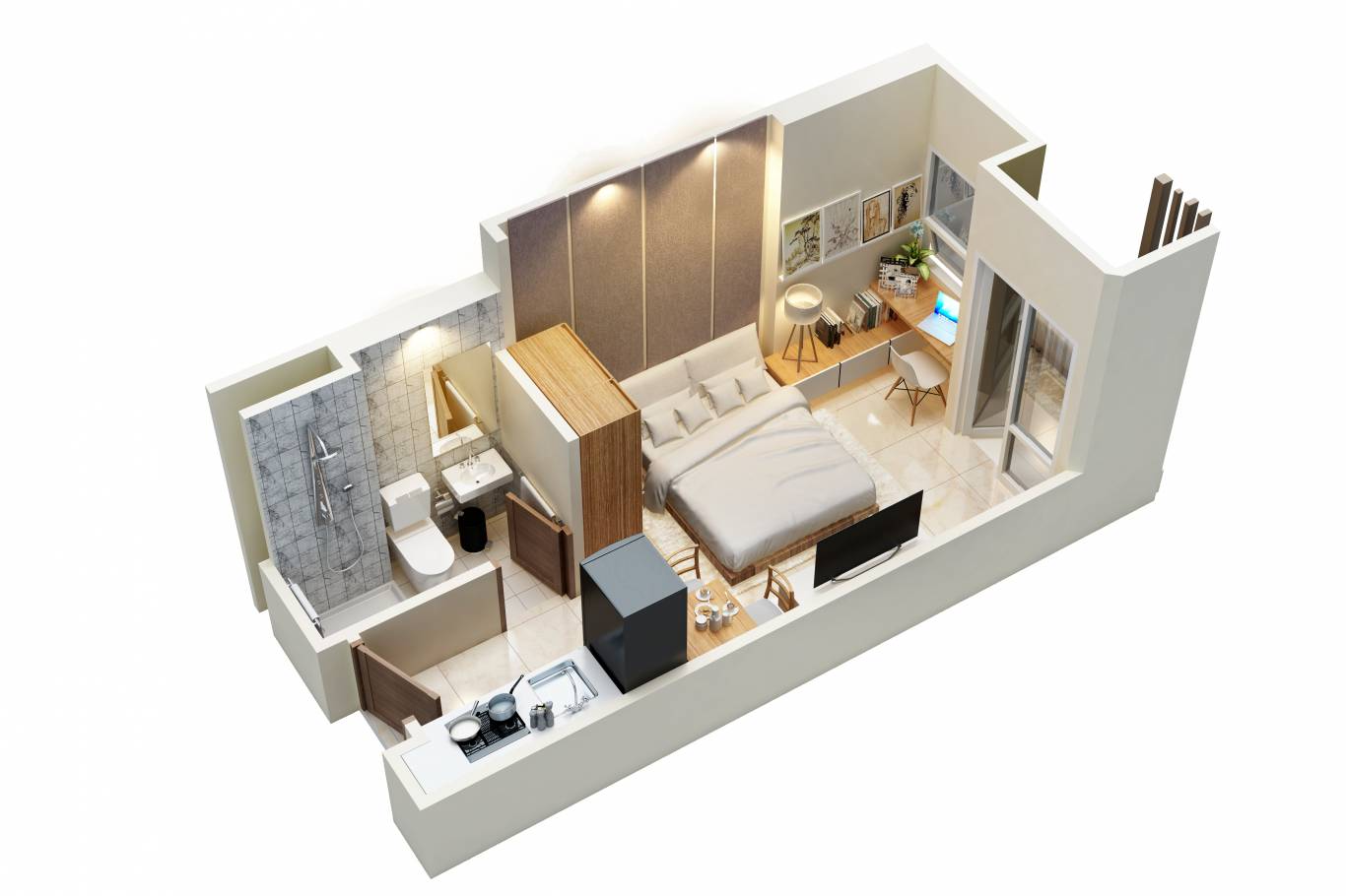 denah lantai unit 1 kamar tidur sudut di Brentsville Tower, VidaView Apartemen Makassar.