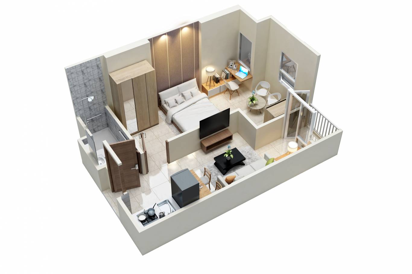 denah lantai unit 1 kamar tidur plus sudut di Brentsville Tower, VidaView Apartemen Makassar.