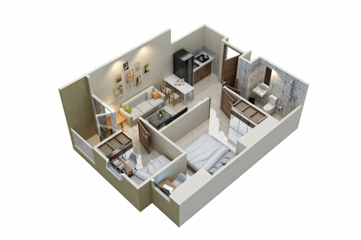 denah lantai unit 2 kamar tidur sudut tipe A di Brentsville Tower, VidaView Apartemen Makassar.