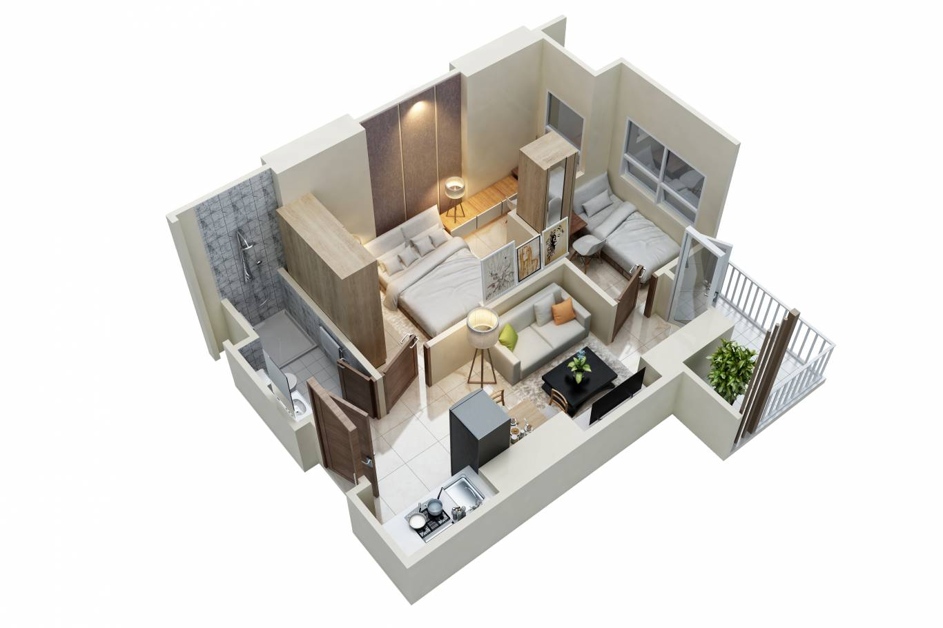 denah lantai unit 2 kamar tidur sudut tipe B di Brentsville Tower, VidaView Apartemen Makassar.