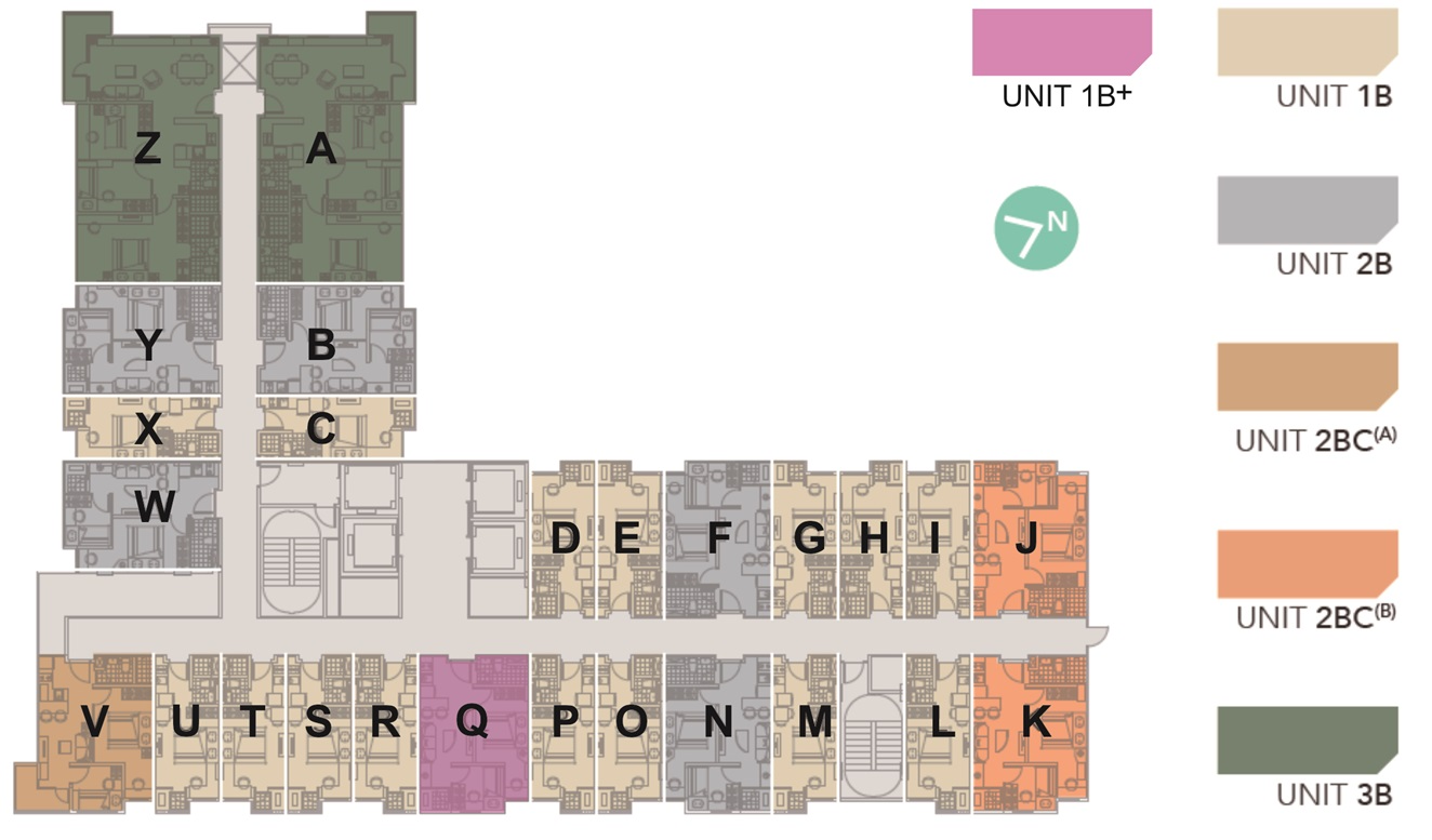 Denah lantai Brentsville Tower di Apartemen VidaView Makassar yang menunjukkan tata letak dan tipe unit.